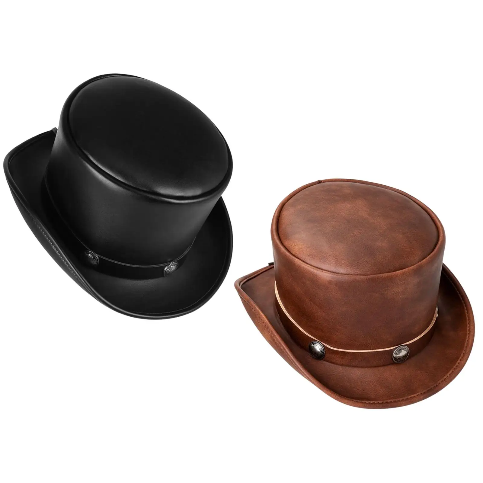 Kapelusz magika PU z nitem, skórzane nakrycie głowy na Halloween, przebranie na imprezę Showman dla mężczyzn