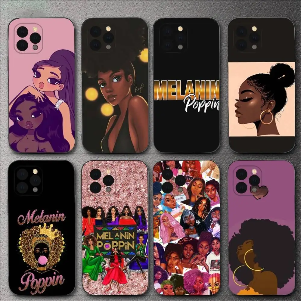 

Black Girl M-Melanin Poppin Phone Case For iPhone 16,15,14,13,12,11,XS,XR,X,8,7,Pro,Max,Plus,mini Silicone Black Cover