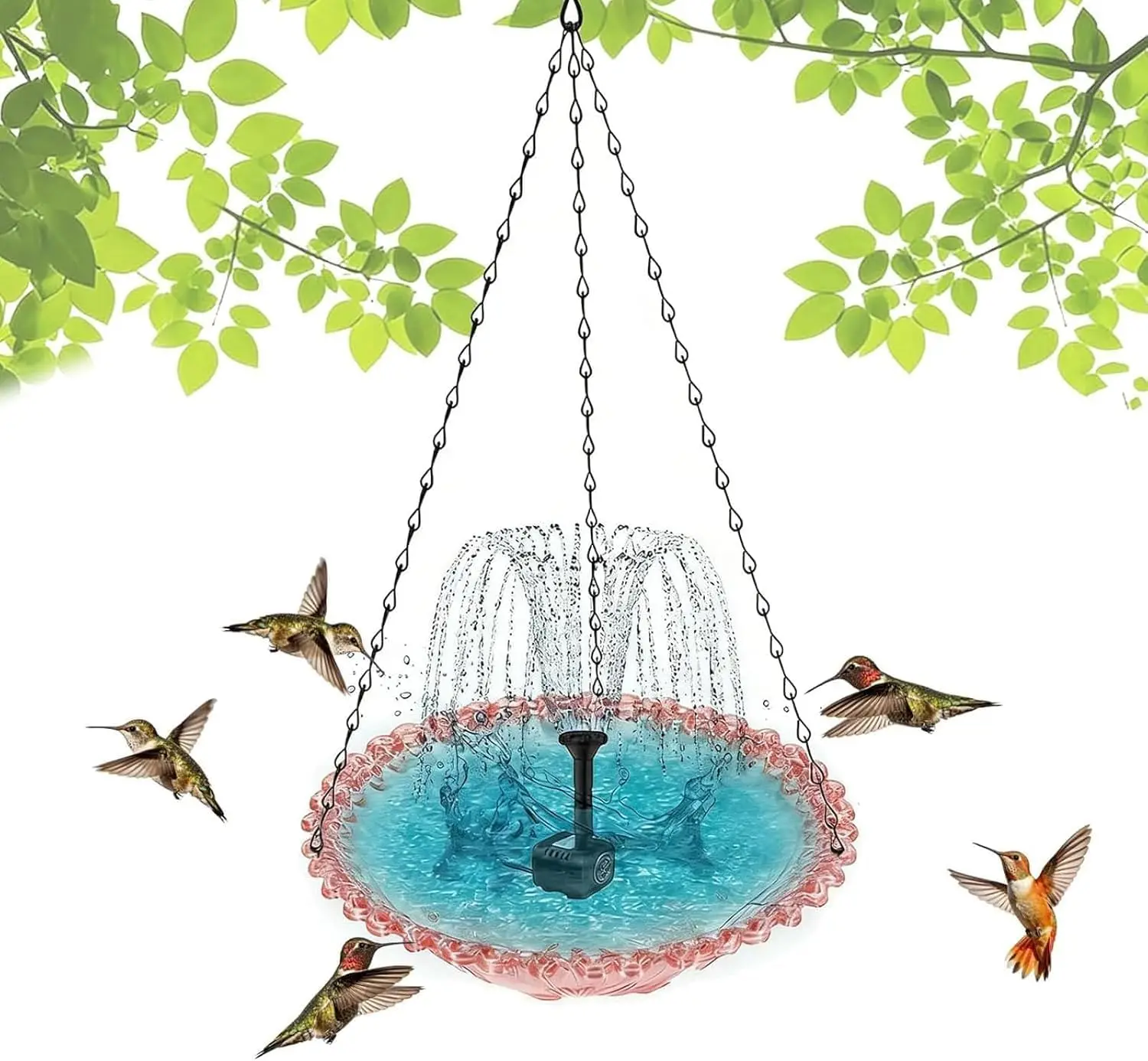 Solar Cascade Hanging Bird Bath with Solar Fountain, Humming Birds Baths Fountains with Solars Pump & Bowl, for Outdoor Gardens