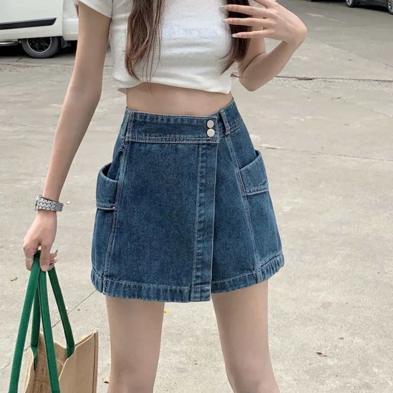 

Утягивающая джинсовая юбка с высокой талией, лето 2023, женская асимметричная джинсовая юбка больших размеров Faionable orts