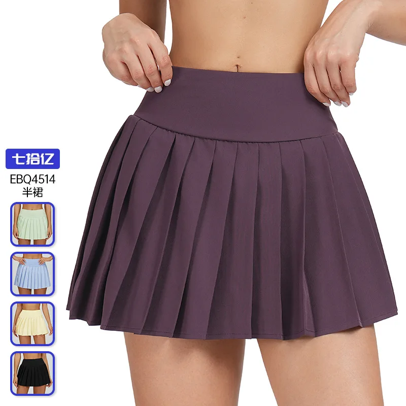 

High-end black nude faux two-pleated short skirt, anti-glare tennis skirt, outdoor running fitness yoga short skirt 4514