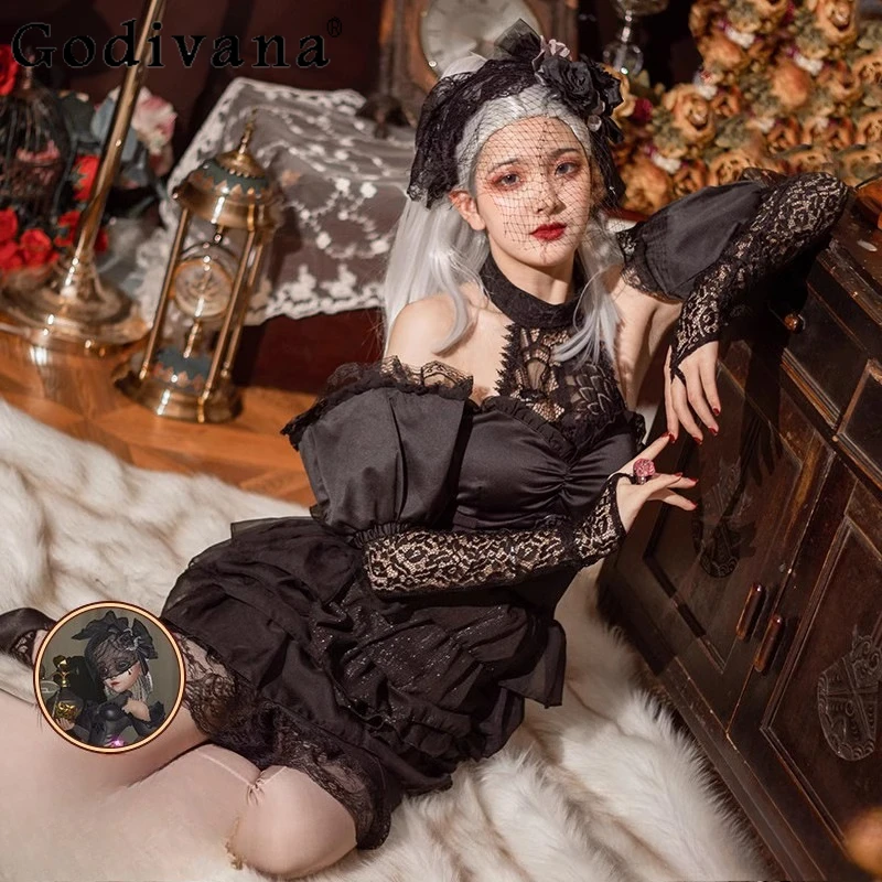 

Perfumer Cosplay Black Dress Women Game Identity V Sweet Elegant Costume Dress Female Formal Role Play Clothing Dress