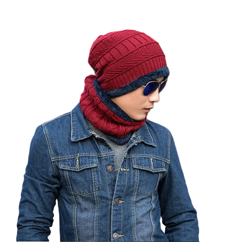 

Men Fashion Winter Beanie Hat Scarf Set Casual Knitted Balaclava Beanies Caps Mufflers Scarves Keep Warm Neck Warmer D004