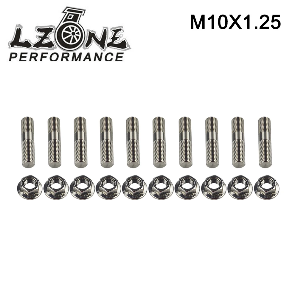 LZONE - 10 pcs 10mm Stainless Steel Exhaust Studs & Serrated Nuts M10x1.25 Stud Conversion Tall Lug Bolts SCREW ADAPTER kit