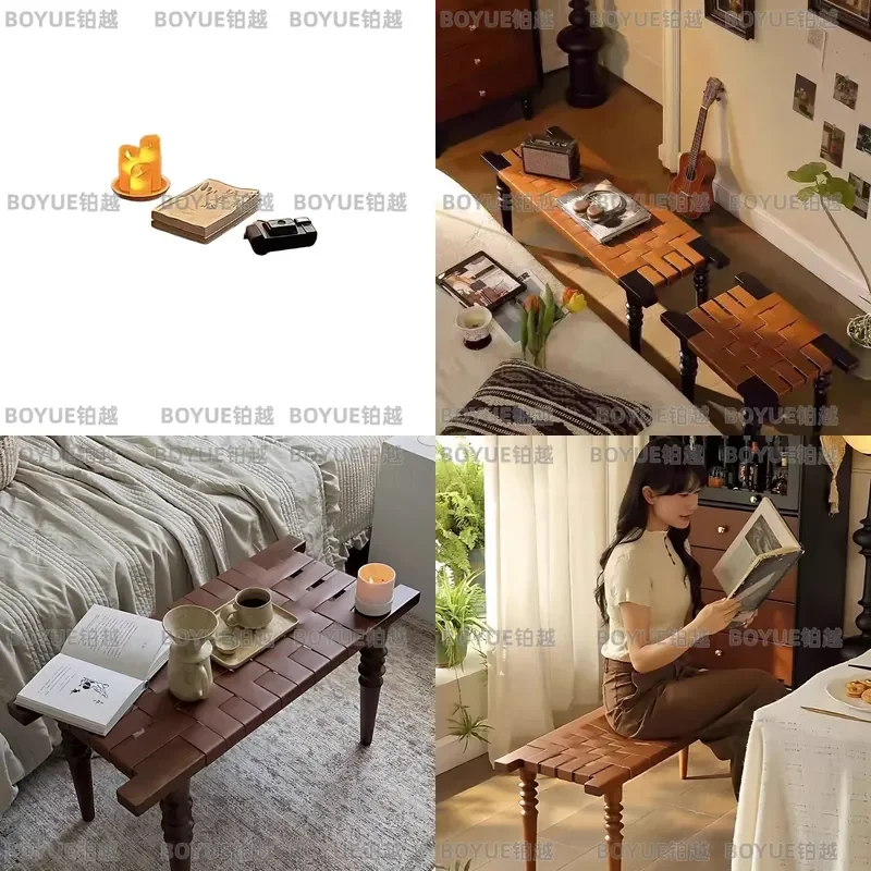 for Medieval Solid Wood Bedside Stool Household Entrance Shoe Changing Stool Sofa Side Saddle Pedal Strip Dining Chair