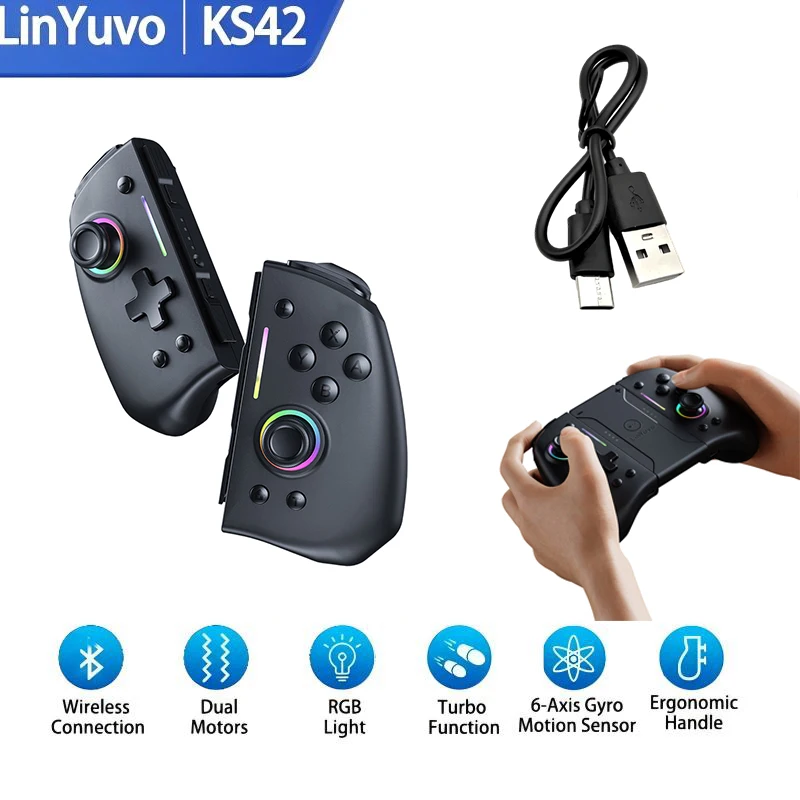 Gift Cable! Joy-Cons for Nintendo Switch/OLED LinYuvo Hall Effect Gamepad-Automatic Wake-up/Programmable/Turbo/Vibration