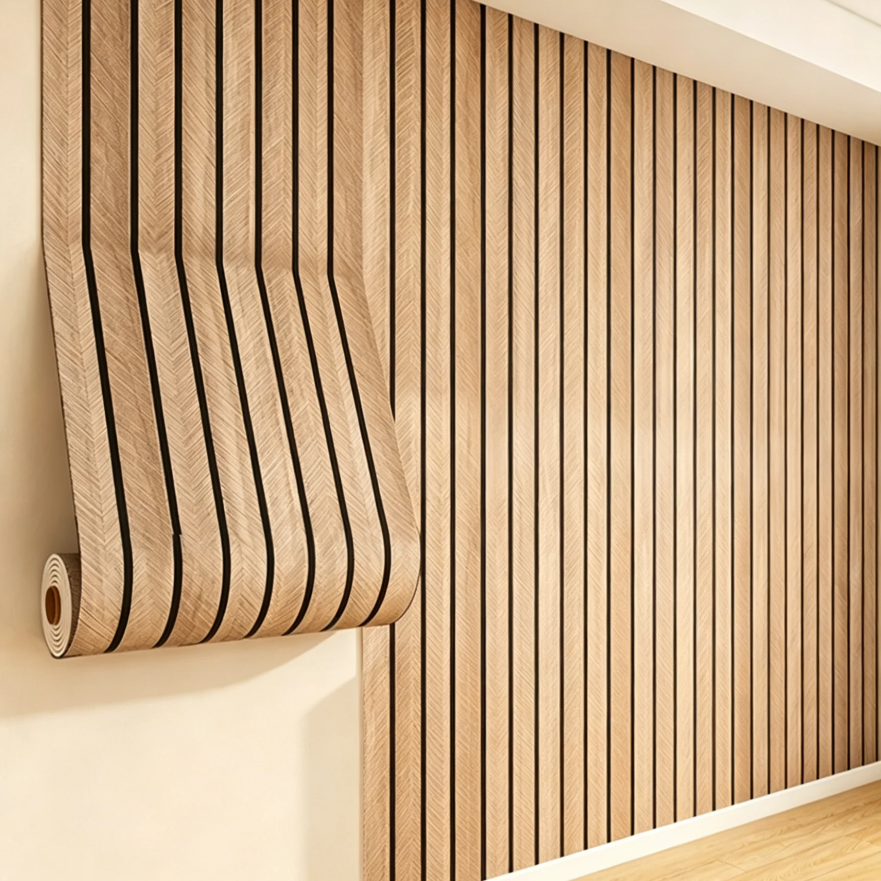 Adesivo de Parede com Padrão de Listras Marrons 40cmx3m, Impermeável e Resistente a Manchas, Papel de Parede para Decoração de Teto e Sala de Estar