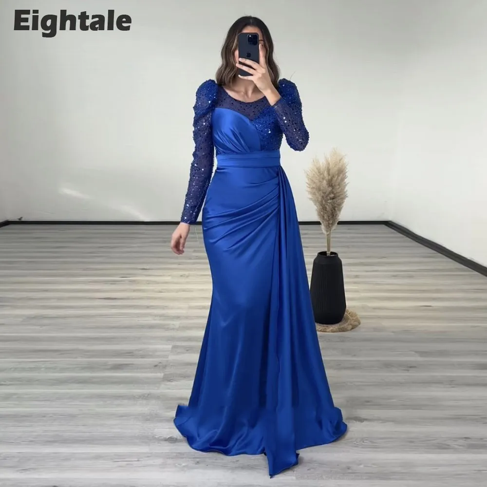 Eightale Elegant Evening Dress with Long Sleeves Sequined Mermaid Prom Party Gowns Wedding Formal Arabic Robes De Soirée
