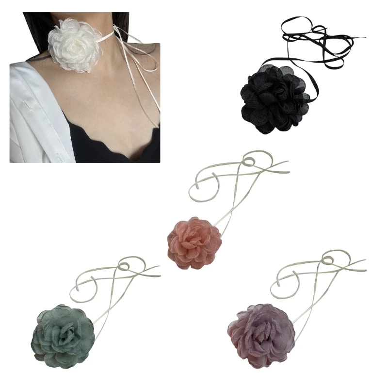 Handmade Burnt Edge Large Flower Necklace Big Flower Choker Collar Sexy Neckband Dropship