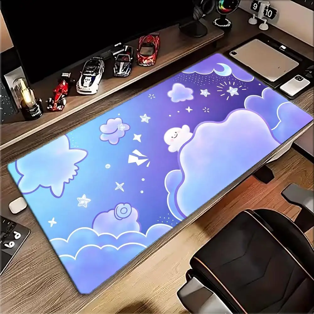 Cute Cartoon Ghost Purple Cloud Star Moon Gaming MousePad Non Slip Keyboard Kawaii Anime Laptop Office Desktop Extended Mousepad