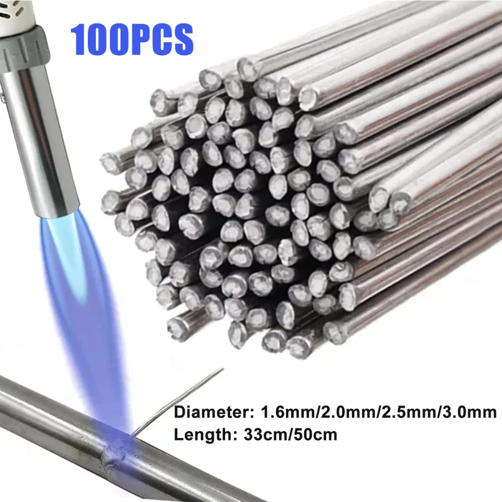 100 Pieces Flux Core Aluminum Rods 1.6mm/2mm/2.5mm/3mm Low Temperature 33cm/50cm Easy Melt Aluminum Welding Rods Welding Sticks
