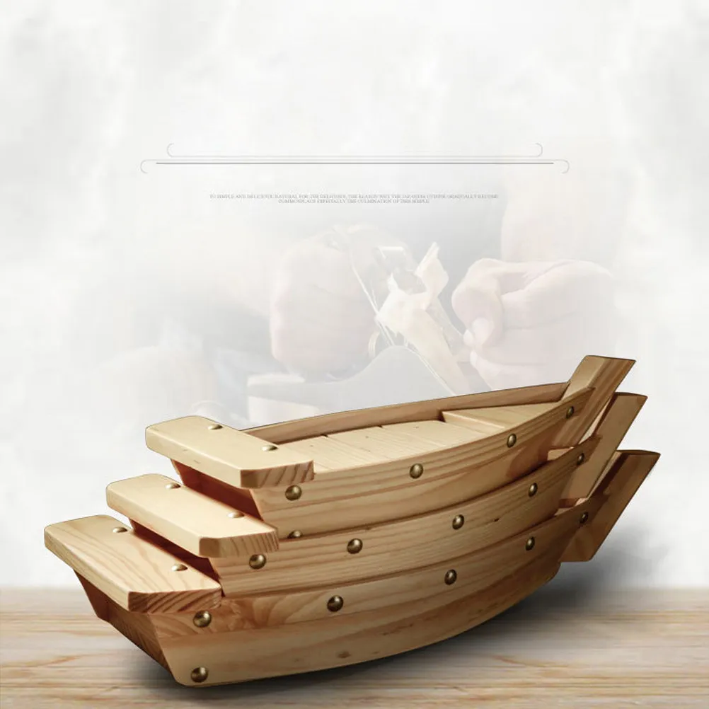 

Premium Wooden Sushi Boat Plate Japanese Style Serving Tray for Sashimi Dumplings Dessert Home Restaurant Party Gift S Size