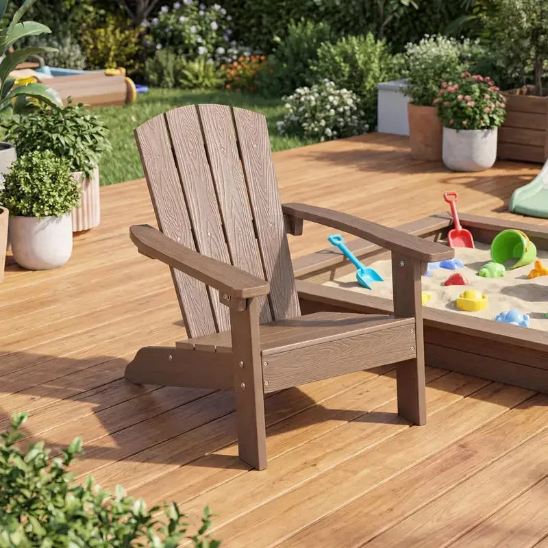 

All-Weather HIPS Adirondack Chair with with High Backrest and Armrests-Brown