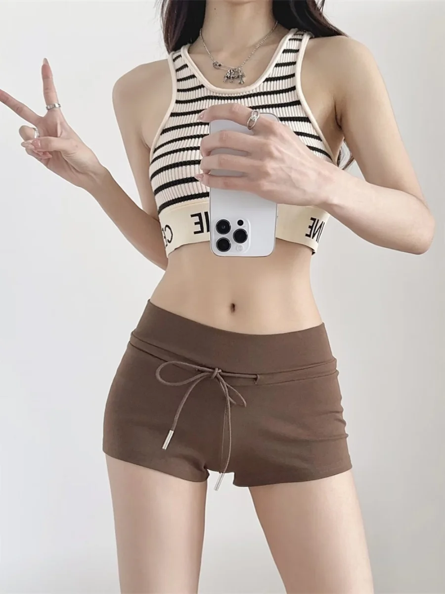 Hohe Taille Elastische Taille Dstring Sport orts Frauen Sommer Lose Beiläufige Gerade Bein Breite Bein Hot Pants Straße Sle