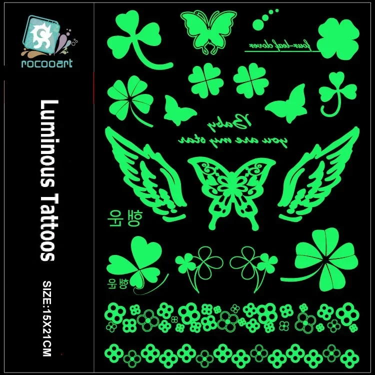 Rocooart Butterfly Luminous Fake Tattoo Wings Flash Taty Anchor Tatouage Glowing in Dark Waterproof Temporary Tatoo Sticker Body