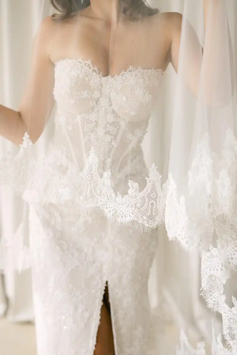 

Lace Blusher Wedding Veil Two Tier Wedding Accessories Bridal Veil Handmade Customization Length Style