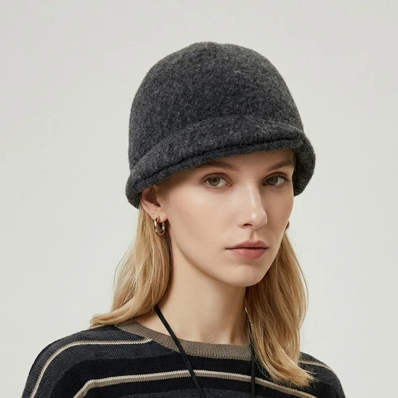 Brimmed Beanie Hat Women Fashion Knitted Cloche Winter Cap Bonnet