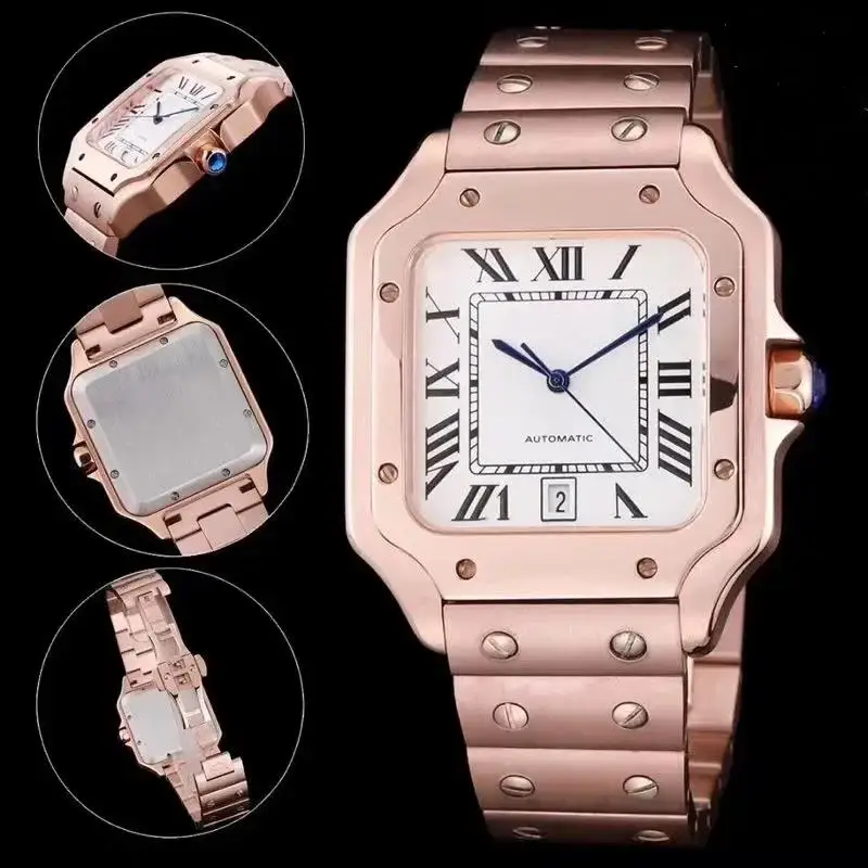nieuwe Luxur heren dames automatische mechanische horloges leer 904L roestvrij staal blauw zwart wit Rome gouden rand