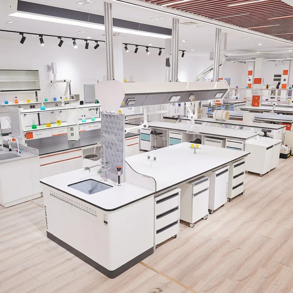 Chemical Island Work Bench Chemistry Biology Central Laboratory Steel Frame Phenolic Resin Lab Table For Hospital School