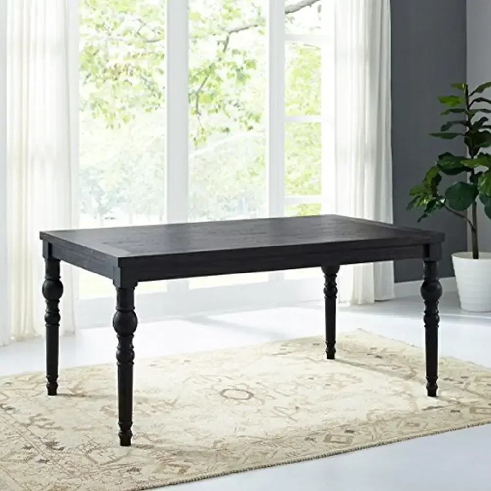 Urban Style Solid Wood Dining Table with Turned Legs Black Finish 65