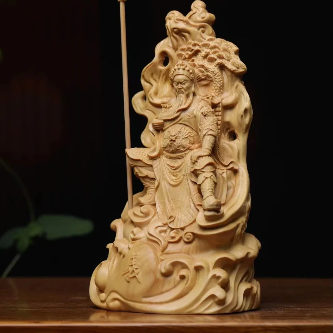 Small leaf boxwood carving, Guan Gongguan ornament, Buddha statue home