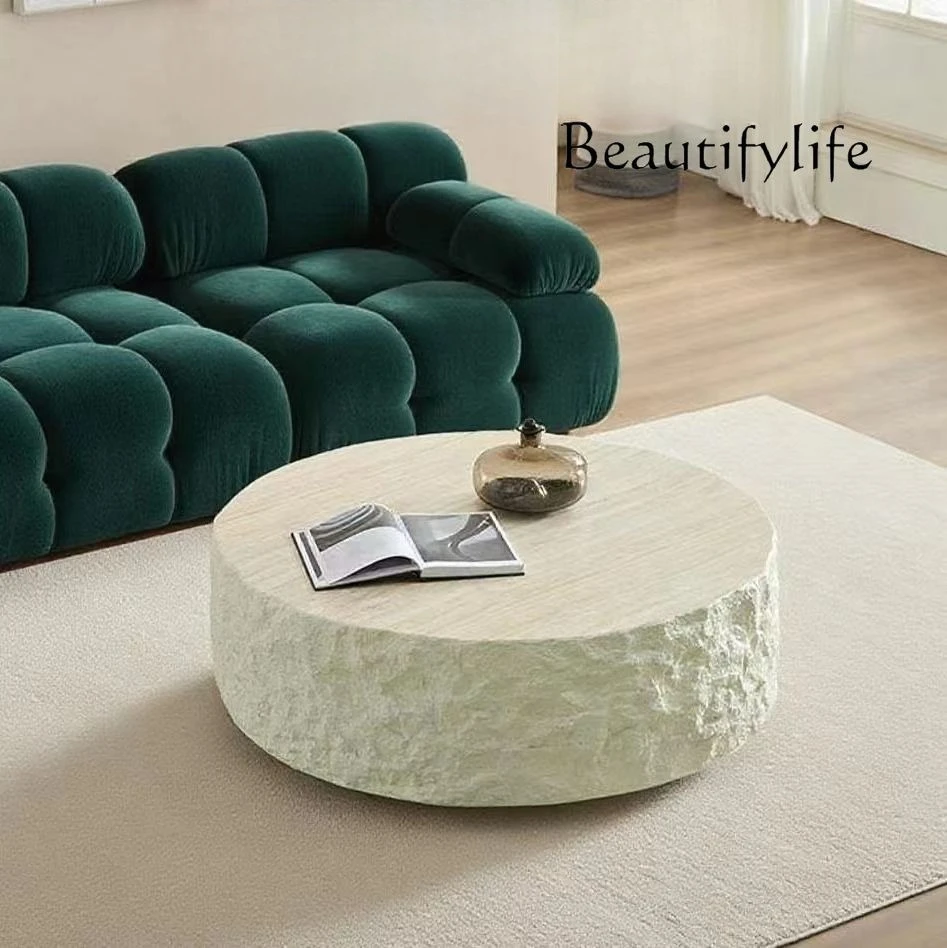 

Nordic designer marble coffee table high-end villa hotel model room living room creative natural travertine coffee table