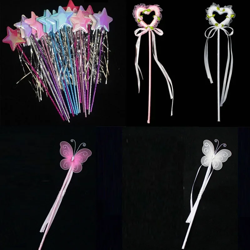 20pcs Star Heart Butterfly Wands Magic Sticks Princess Girls Kids Cosplay Costume Props Show  Party  Christmas Easter