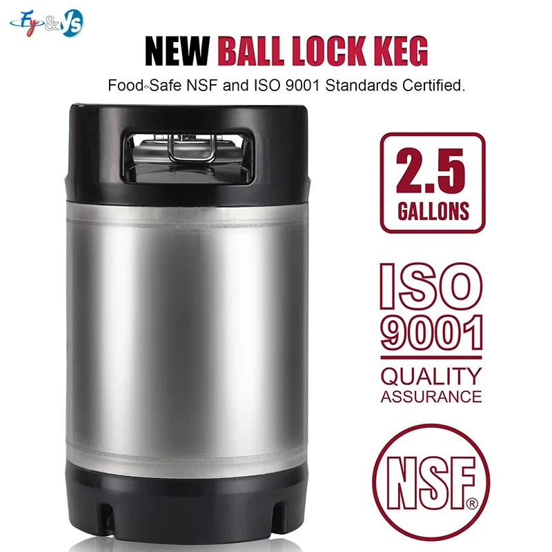 10L 2.5 Gallon Stainless Steel Ball Lock Corny Keg with Rubber Handle Homebrew Beer Soda Storage Keg for Beer Brew Fermentation