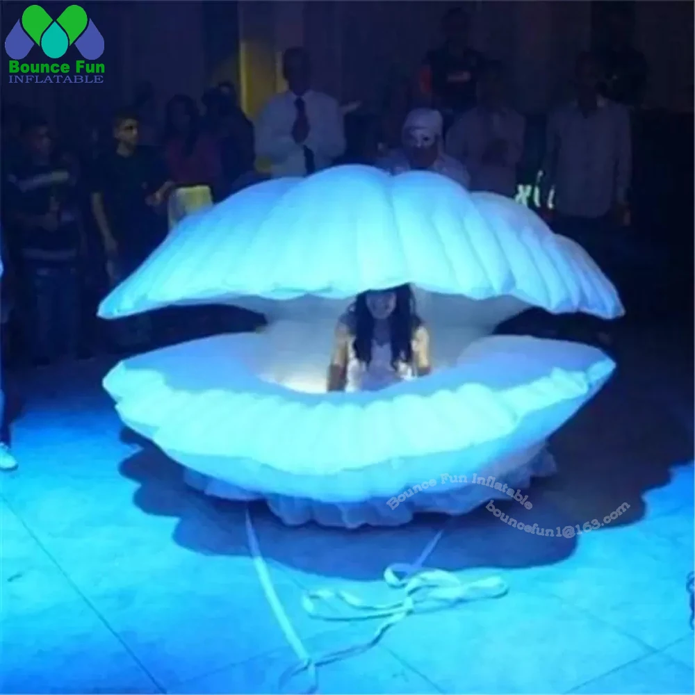 Custom 2m 3m White Inflatable Shell With Led Lights And Blower For Wedding Or Music Party Event Stage Decoration