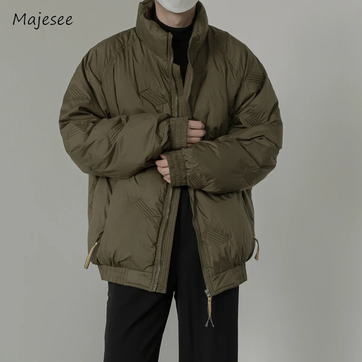 Winter Parkas Men Daily Warm Windproof Chic Streetwear Korean Style Baggy Basic Outwear Stand Collar Pockets Fashion Classic