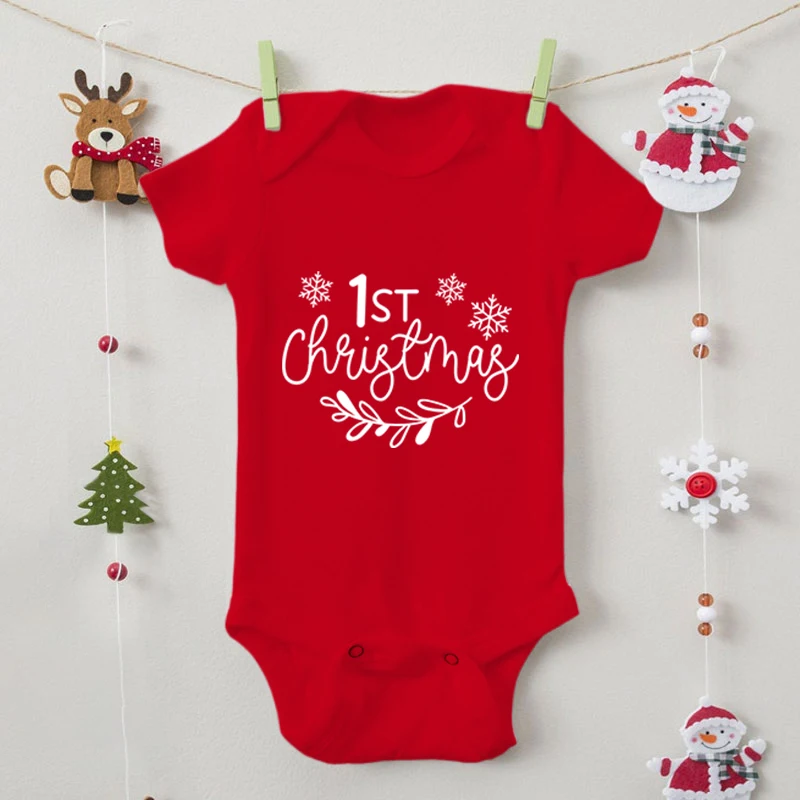 

Babys-First-Christmas Funny Newborn Bodysuit Casual Fashion Short Sleeved Romper 100% Cotton Christmas Baby Boys Girls Jumpsuit