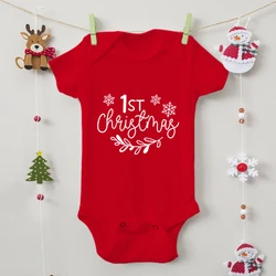 Babys-First-Christmas Funny Newborn Bodysuit Casual Fashion Short Sleeved Romper 100% Cotton Christmas Baby Boys Girls Jumpsuit