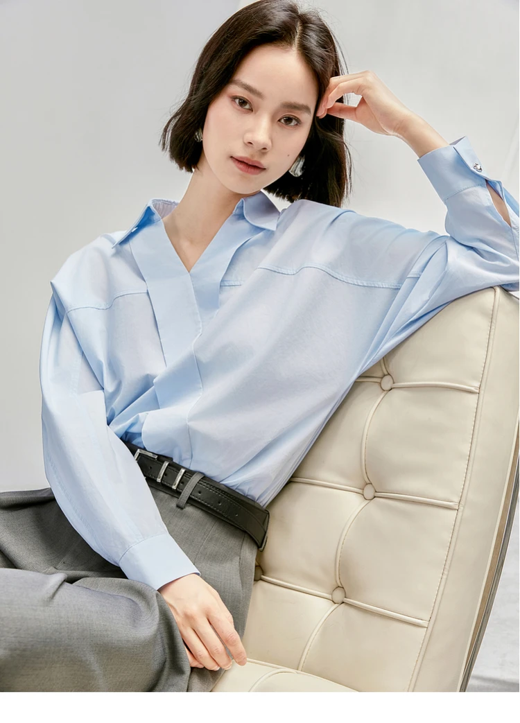 SENTUBILA Office Lady Shirts & Blouses Women 2024 Autumn Fall Loose Fit Cotton Lyocell Blend Long Sleeve Tops Woman 143C55791