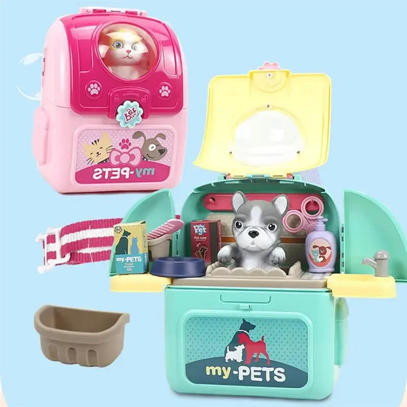 Pet Pretend Play Set Cartoon Dog Cat Pet Space Bag Veterinarian Pretend Play Kit Interactive Kids Educational Toys Children Gift