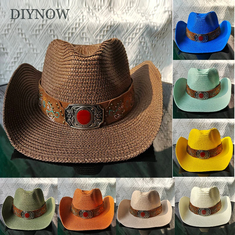 Edge Curl Straw Hat Straw Cowboy Hats Western Beach Sunhats Party Cap for Man Women Summer Colorful Jazz Cap Sombrero 2024