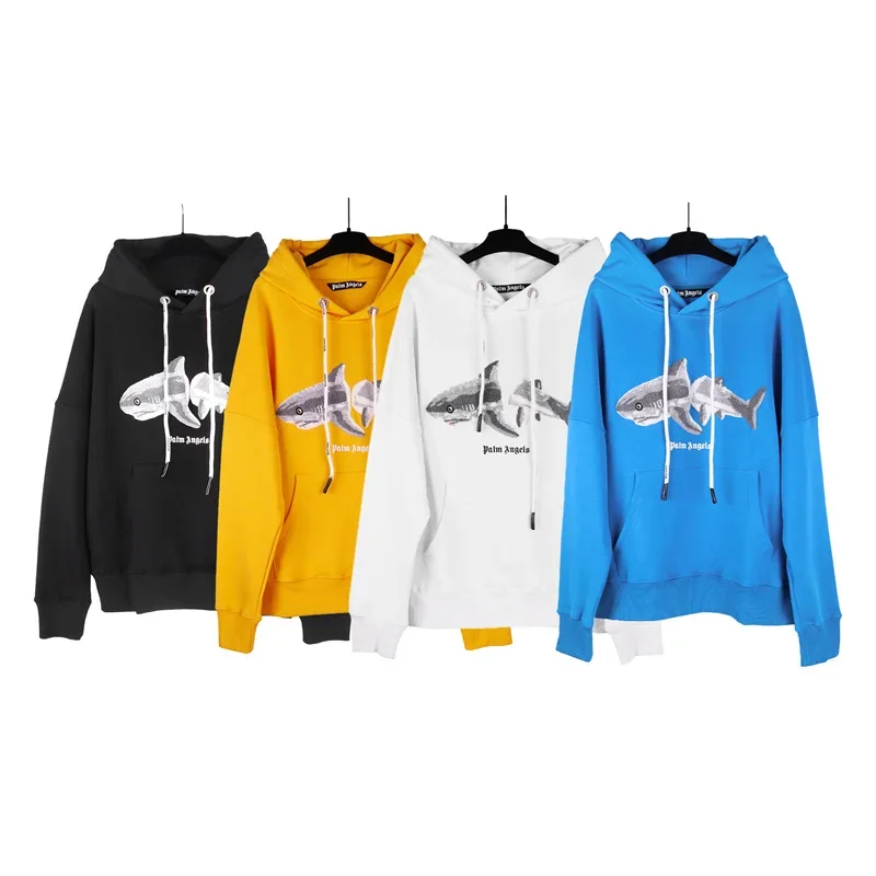 2024 palm angels Men Women Lovers Fashion Casual Letter Logo Sweatshirt Angels Streetwear Hooded Loose Hoodie Shark pattern