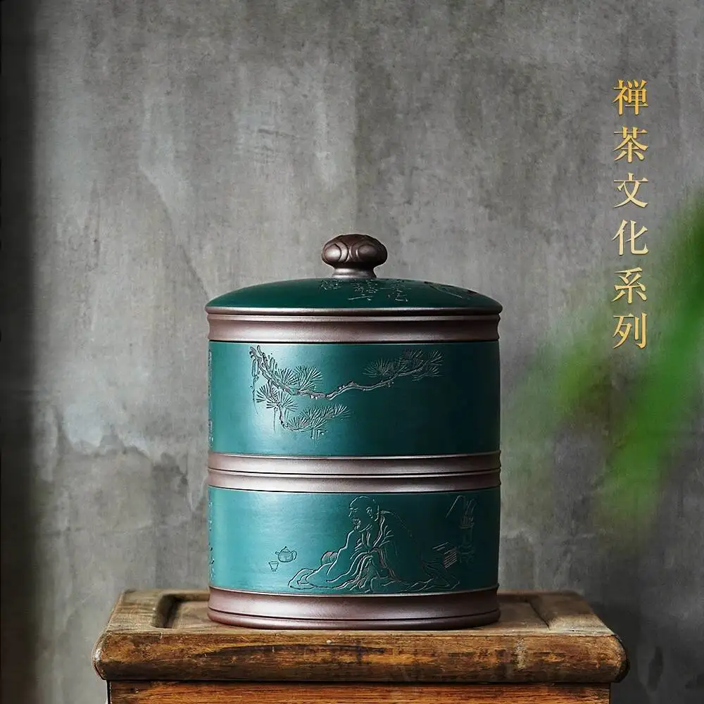 Yihuchun High-End Collectible Purple Clay Pu'er Seven-Cake Storage Canister, Famous Artist's Premium Large Tea Jar