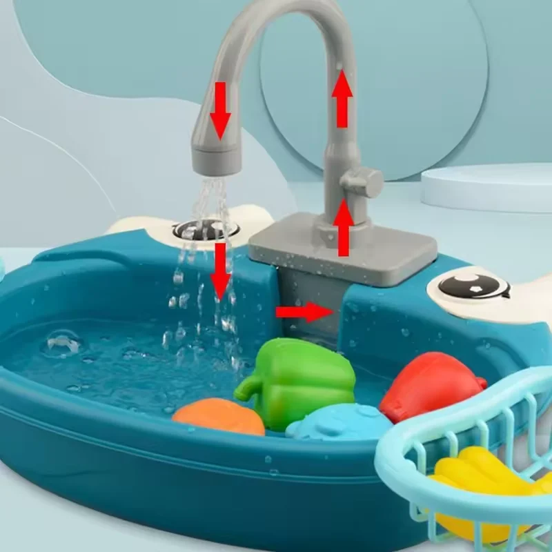 Hauss piel Geschirrs pül tisch Simulation Küche Cartoon elektrischen Wasserhahn Zyklus aus Wasser Eltern-Kind-Interaktion Kinderspiel zeug