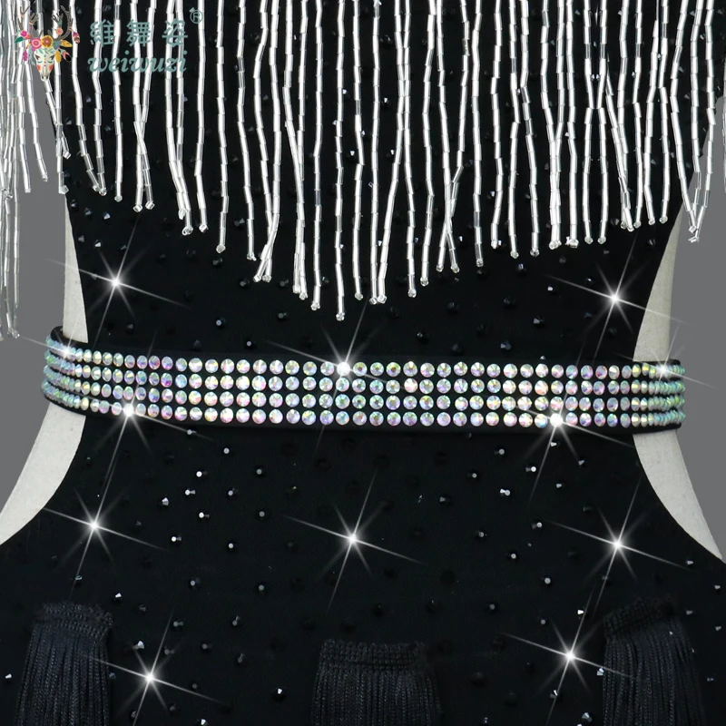 Costume professionnel de danse latine pour femmes, robe à franges avec pierres AB personnalisées pour adultes, vêtements de spectacle Tango Samba Rumba