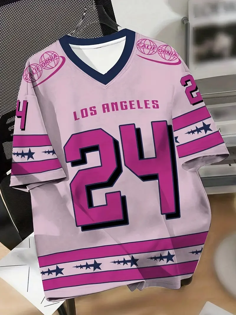 Men's Los Angeles NO.24 Print V-Neck Short Sleeve T-Shirt Summer Graphic Tee Baseball Jerseys Plus Size Women's Sport T-Shirt