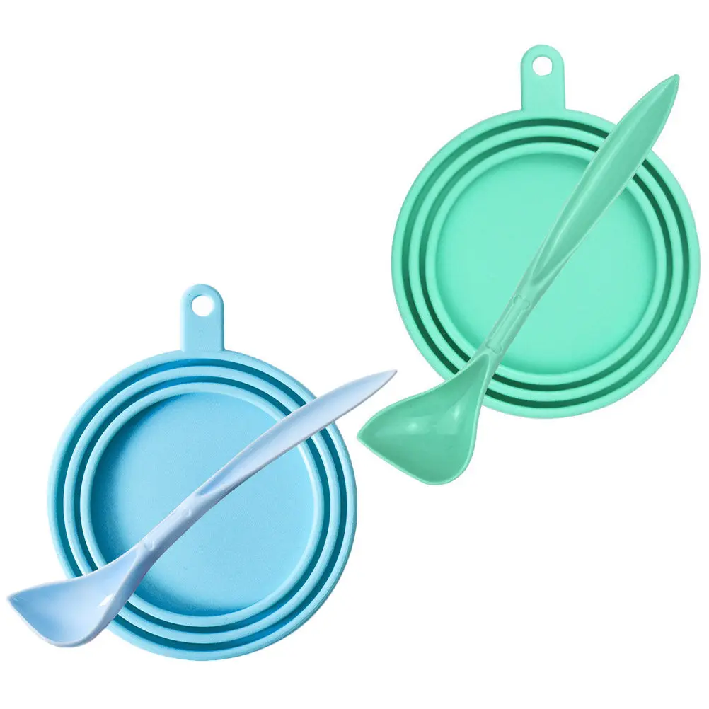 4Pcs Pet Silicone Can Cover Set Keeper Can Food Lid with Feeding Spoon for Cat Dog Pet Food Spoon