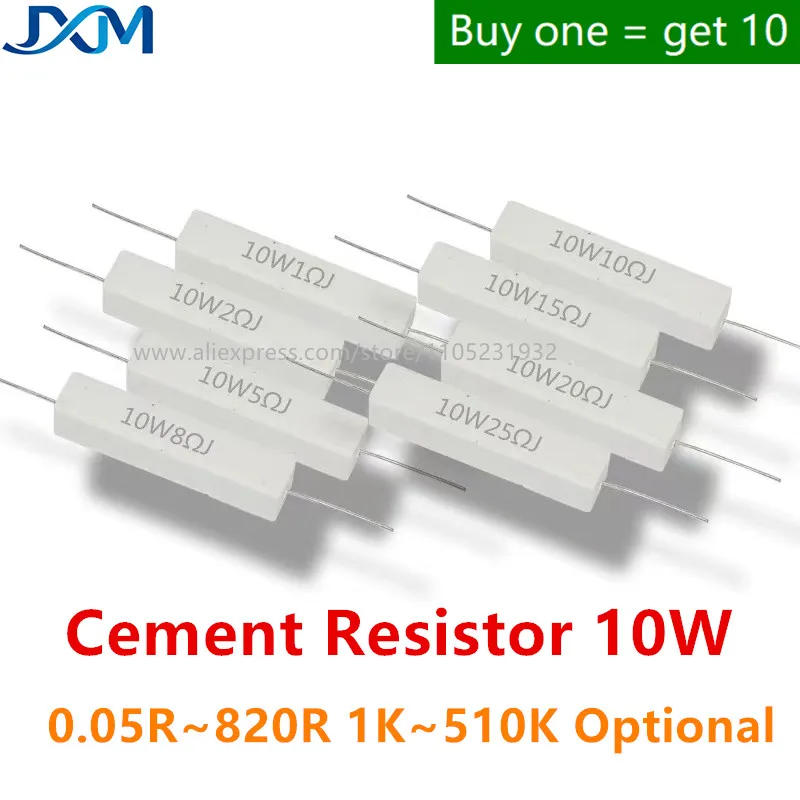 10pcs/lot Ceramic Cement Resistor 10W 0.05R~510K Ohm 0.22R 0.33R 0.5R 1R 3.3R 4.7R 3R 10R 33 47 51R 100R 680R 1K 5K 10K 470K Ohm