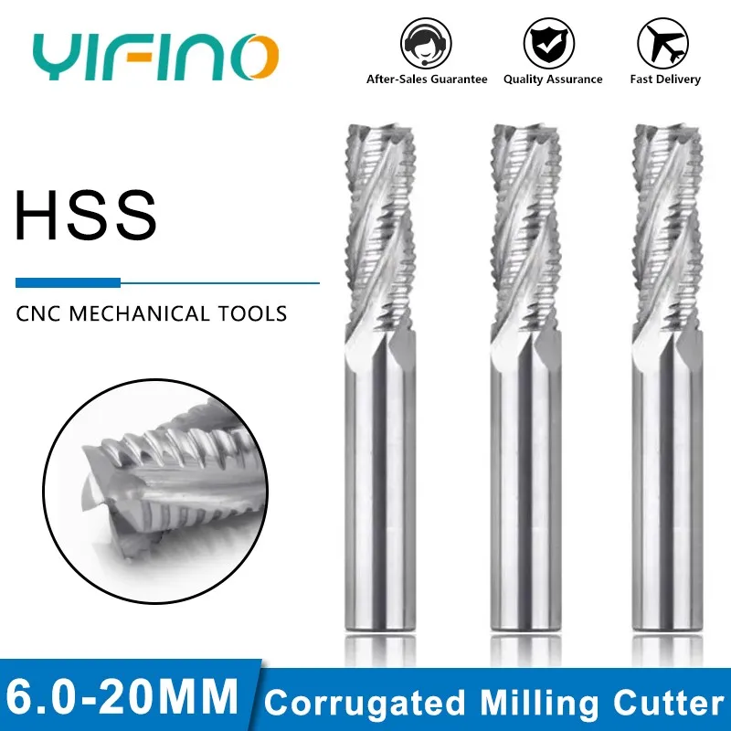 YIFINO HSS 4-Flute Corrugated Milling Cutter Wave Edge Steel Parts For Steel CNC Machinery Machining Endmill Tools