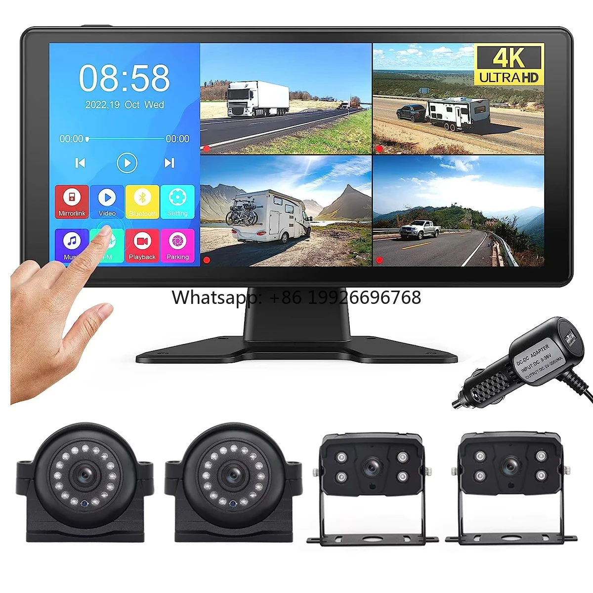 

10.36 Inch 4 Channels Split Screen Car MP4 DVR Recorder Monitor With AHD Front Rear Backup Camera for Truck/Bus/Trailer/RVs