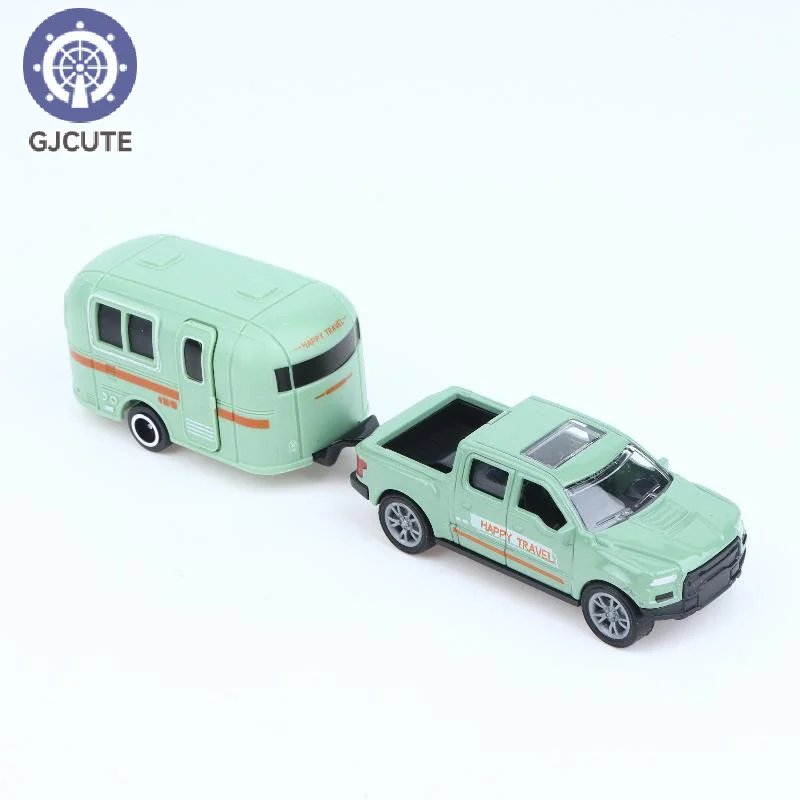 1:64 Alloy Diecast Pickup Caravan Car Model Classic Pull Back Car Miniature Vehicle Replica For Collection Gift For Kids