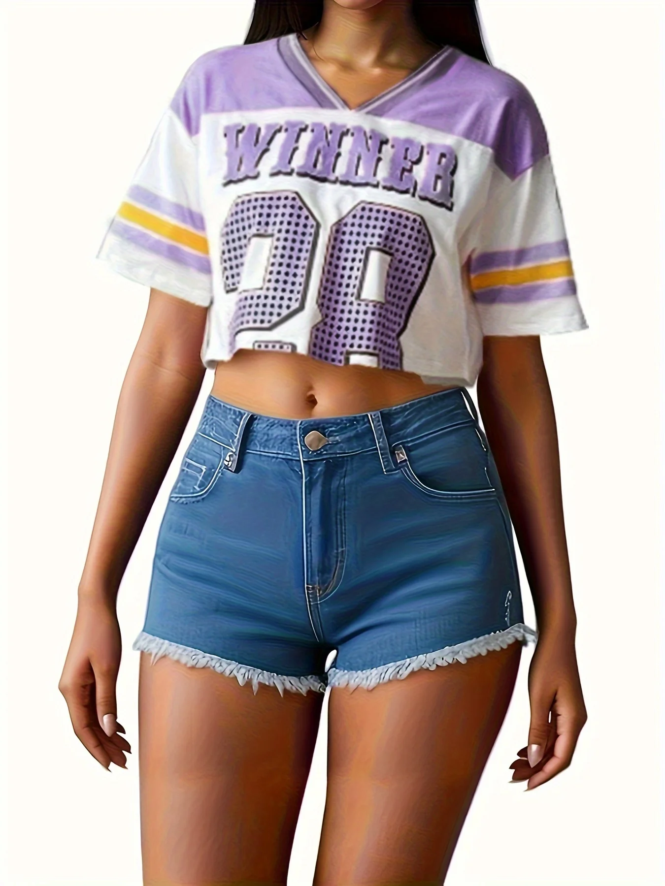2026 Summer Hot Selling Personalized Print Short V-neck Y2K Trendy Fashion Jersey Women's Personalized Sports T-shirt
