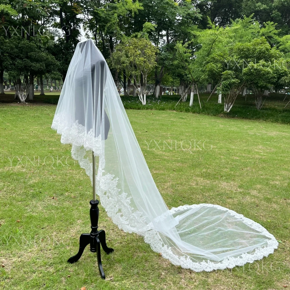 Véu de Noiva Personalizado de 1 Camada, 3M de Comprimento, com Borda de Renda Completa, Estilo Catedral, Acessórios de Casamento Doda Velo De Novias