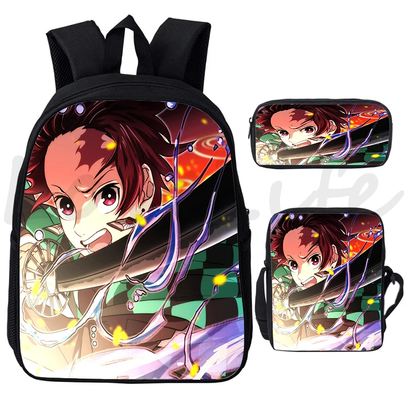 3pcs Set Anime Kimetsuno Yaiba Schoolbag 3D Print Bookbag Boys Girls School Bags Demon Slayer Backpack Student Cartoon Mochila