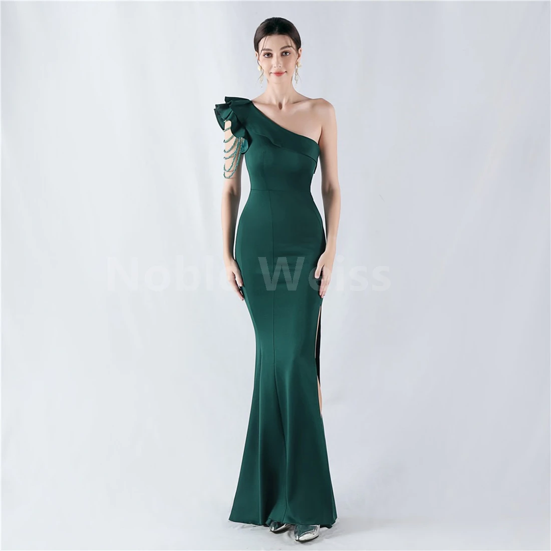 Stylish One-Shoulder Satin Prom Dress with Mermaid Skirt Customized