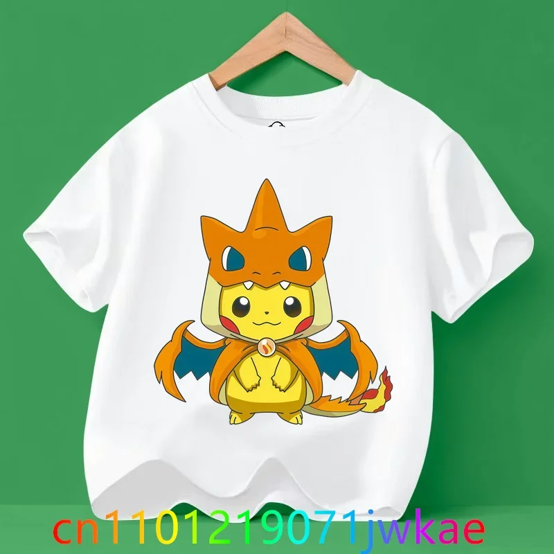 Tops de cumpleaños Kawaii, nueva camiseta de Pokemones de dibujos animados para niños, ropa estampada bonita para niños y niñas, traje de Anime, camisas de manga corta